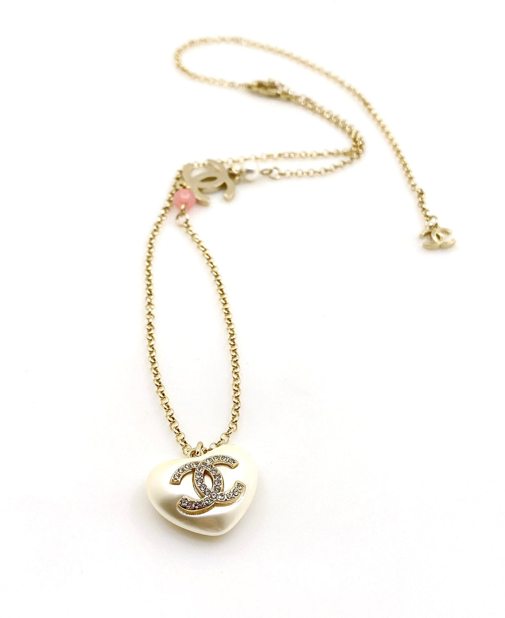 18K  Chanel Pearl Heart Pink Necklace
