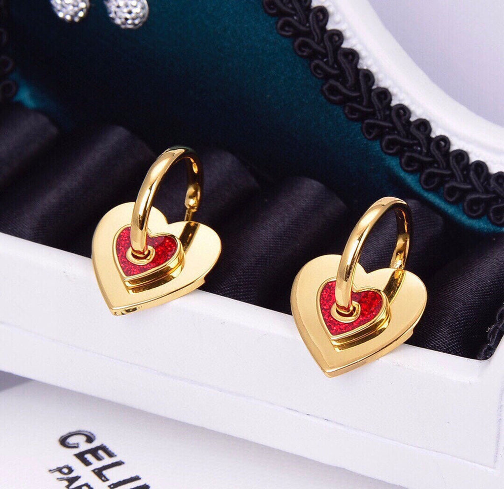 18K Celine Red Heart Earrings
