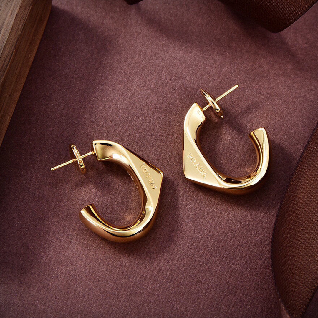 18K Prada Triangle Open Earrings