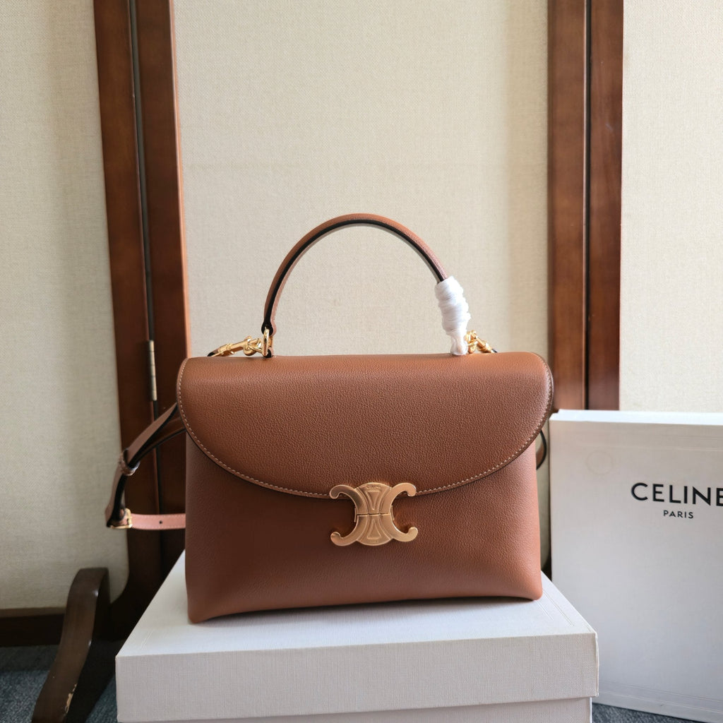 CELINE 25S MEDIUM NINO BAG 25MM IN TAN BROWN CALFSKIN GOLD HARDWARE