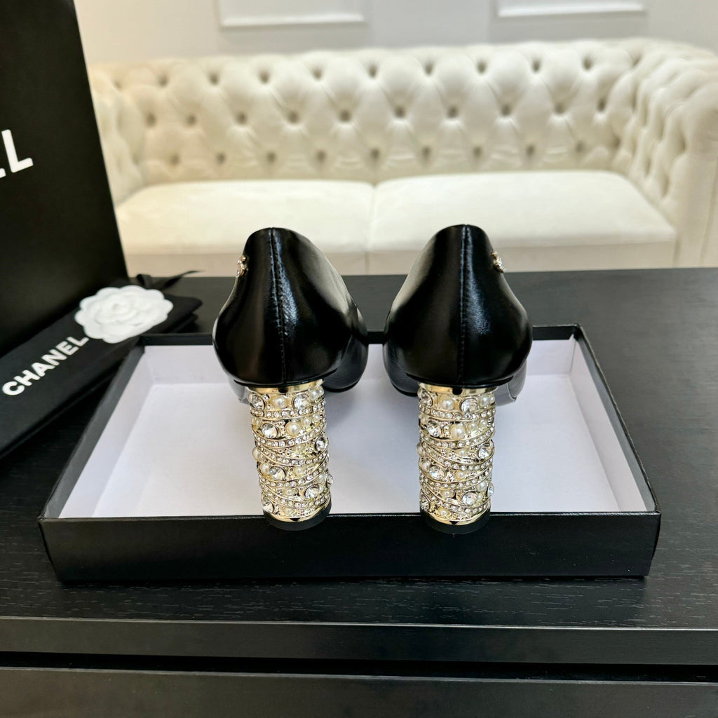 CHANEL HIGH HEEL 85 MM SANDALS IN BLACK CALFSKIN AND FABRIC