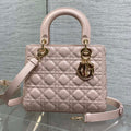 DIOR 25S MEDIUM LADY BAG 24 IN PINK CALFSKIN GOLD HARDWARE