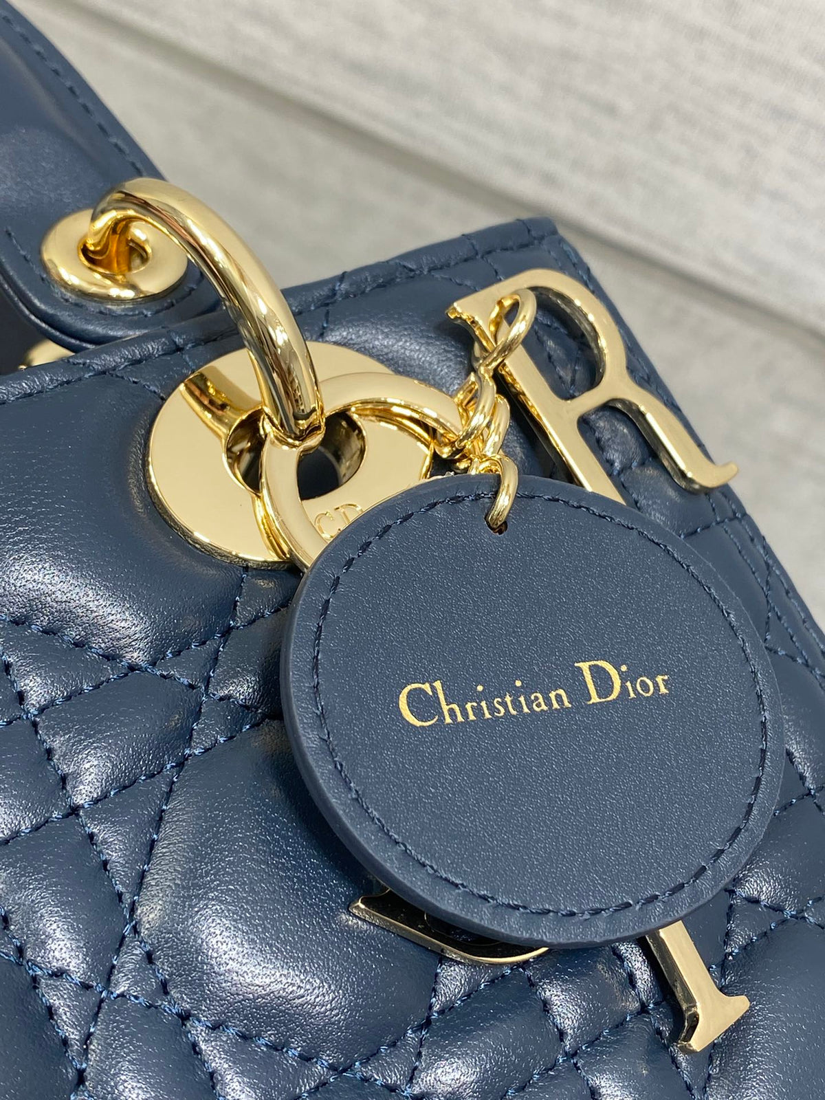 DIOR 25S MEDIUM LADY BAG 24 IN DEEP OCEAN BLUE CALFSKIN GOLD HARDWRE