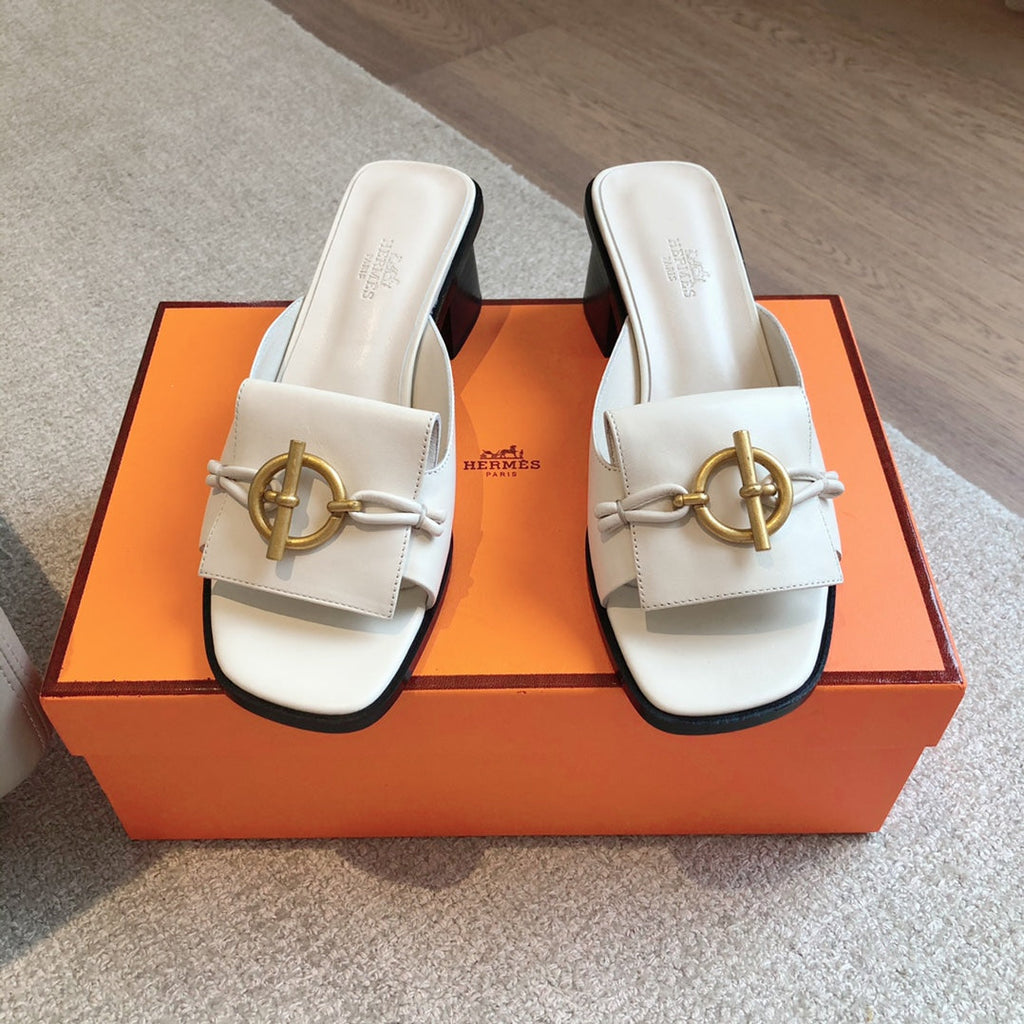 HERMES ILOT 45 SANDAL WHITE CALFSKIN