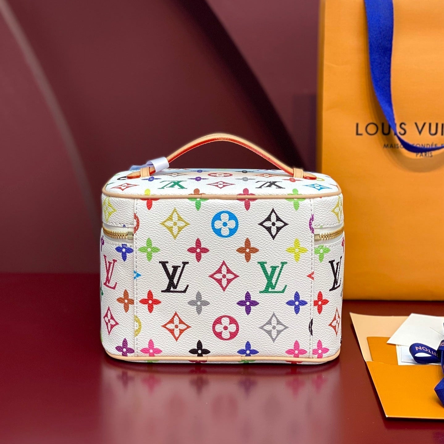 LOUIS VUITTON NICE BB 20 IN MULTICOLOR MONOGRAM CANVAS GOLD ZIPPER