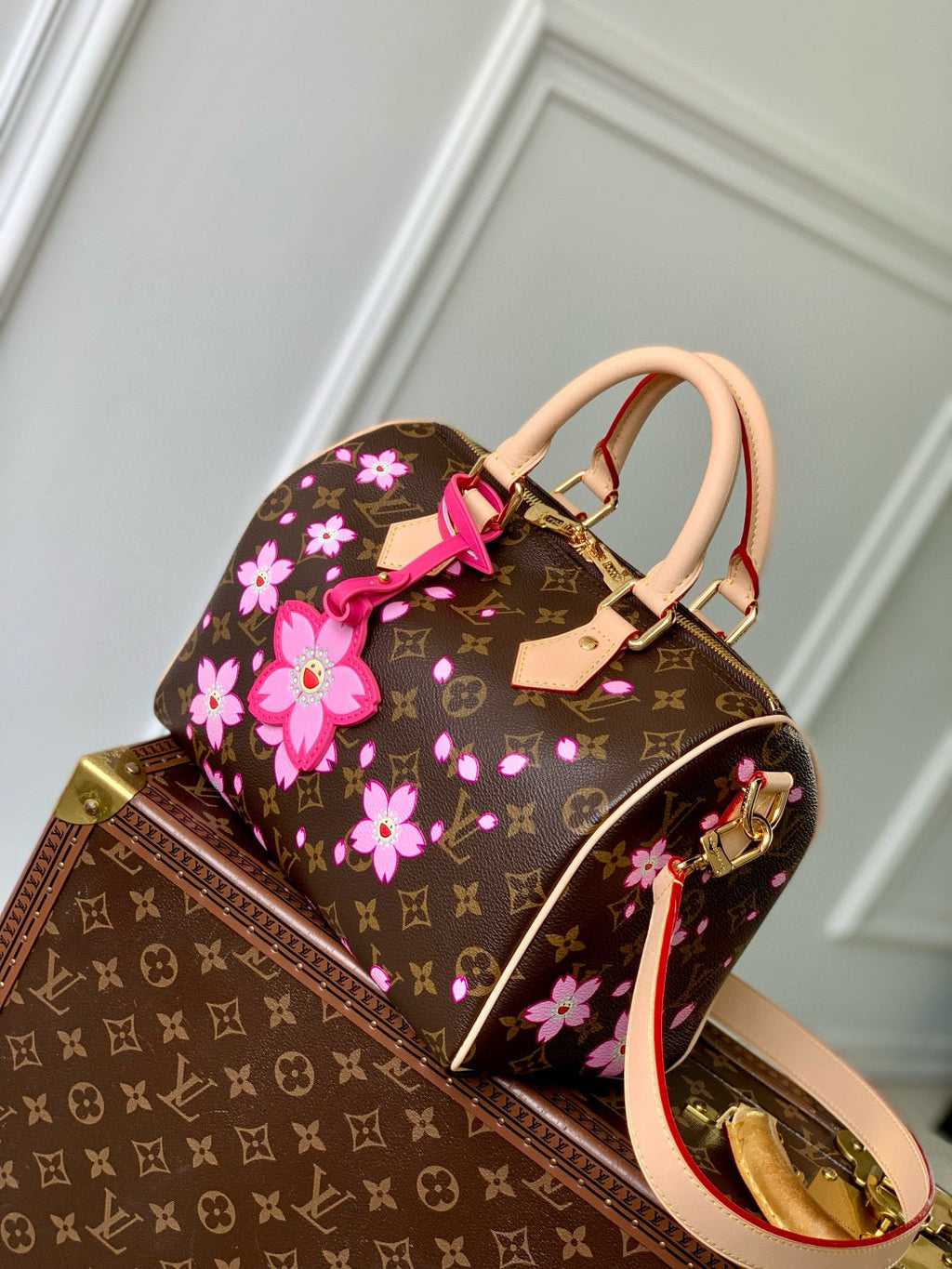 LOUIS VUITTON SPEEDY BANDOULIÈRE CHERRY BLOSSOM 25 IN SAKURA BROWN MONOGRAM COATED CANVAS