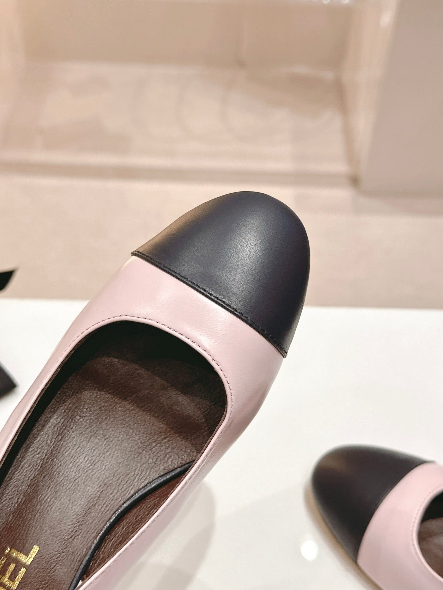 CHANEL SLINGBACKS LIGHT PINK MIX BLACK SHEEPSKIN