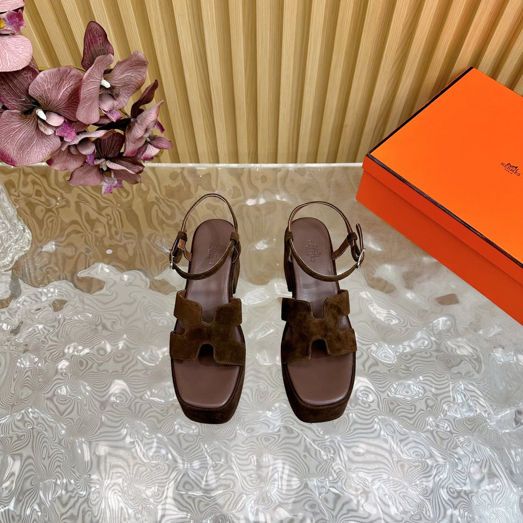 HERMES JAM 30 SANDAL IN CHOCOLATE BROWN VELVET