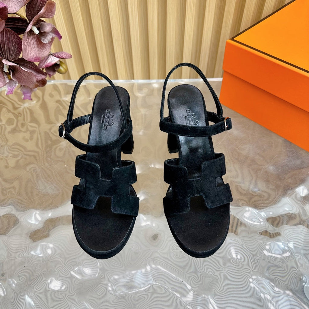 HERMES JAZZ 90 SANDAL IN BLACK SUEDE