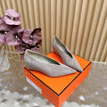 HERMES 25S HIGH-HEEL WEDGE SHOES 50 MM IN DUSTY BEIGE SUEDE