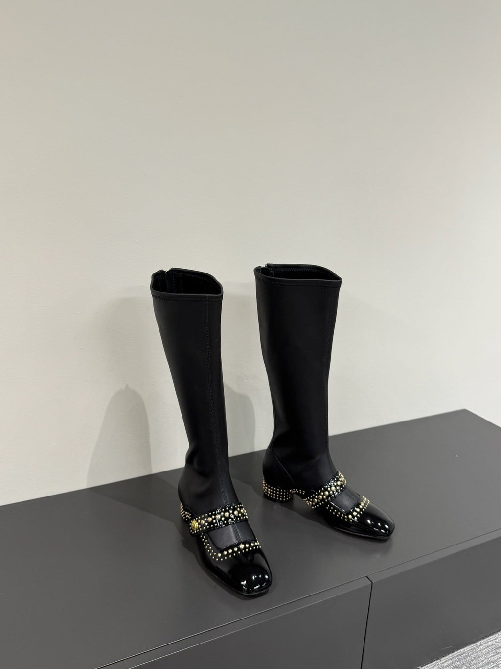 DIOR BELLE-D HEELED BOOT BLACK PATENT CALFSKIN