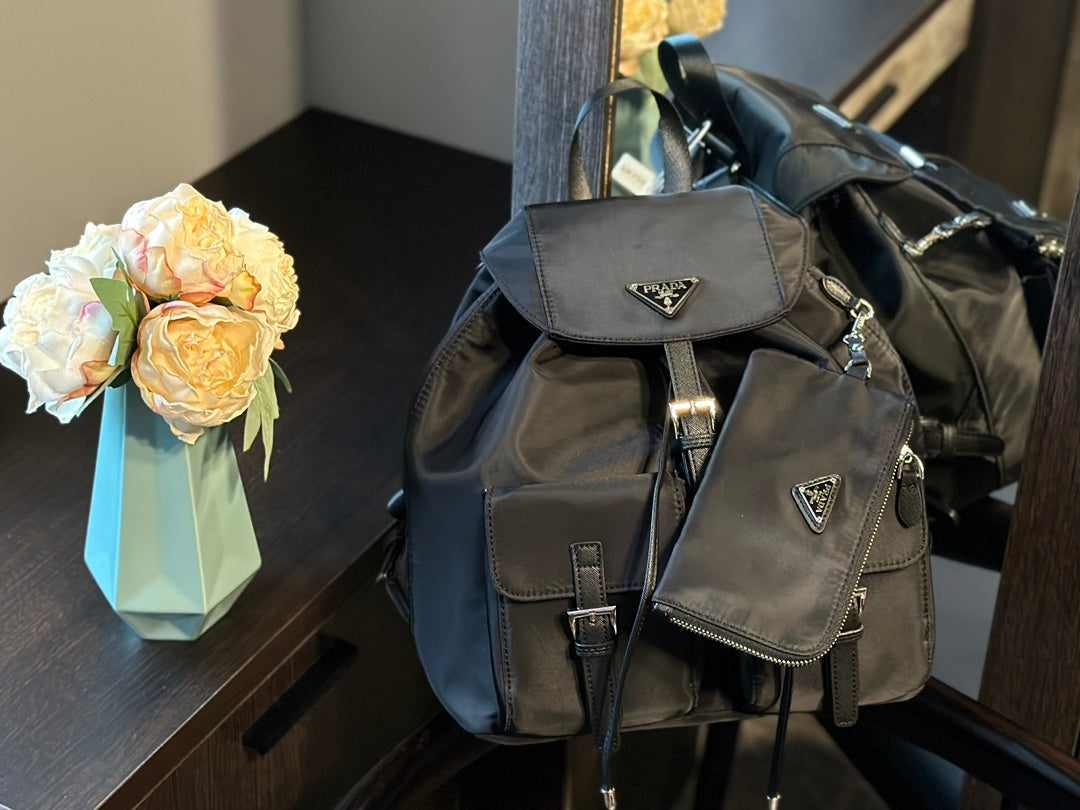 PRADA DUMA 32 BACKPACK IN BLACK RE-NYLON