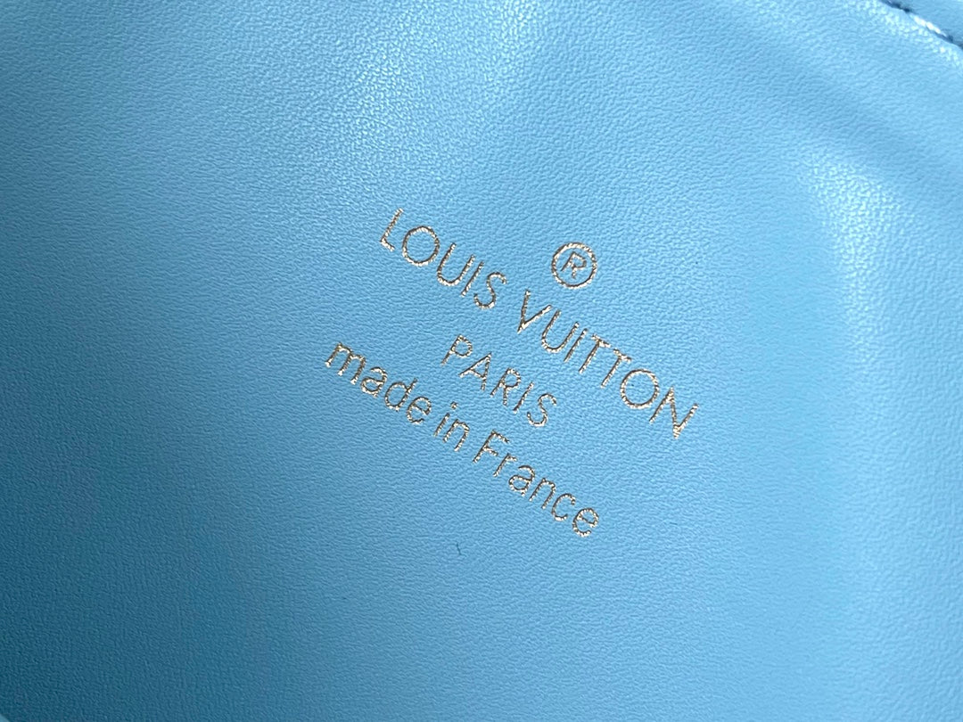 LOUIS VUITTON COUSSIN PM 26 IN WHITE BLUE MONOGRAM EMBOSSED LAMBSKIN GOLD HARDWARE