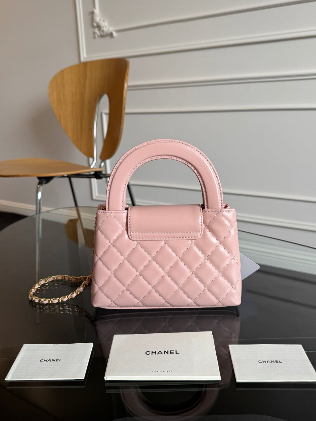 CHANEL KELLY SHOPPING BAG 19 IN LIGHT PINK CALFSKIN GOLD HARDWARE