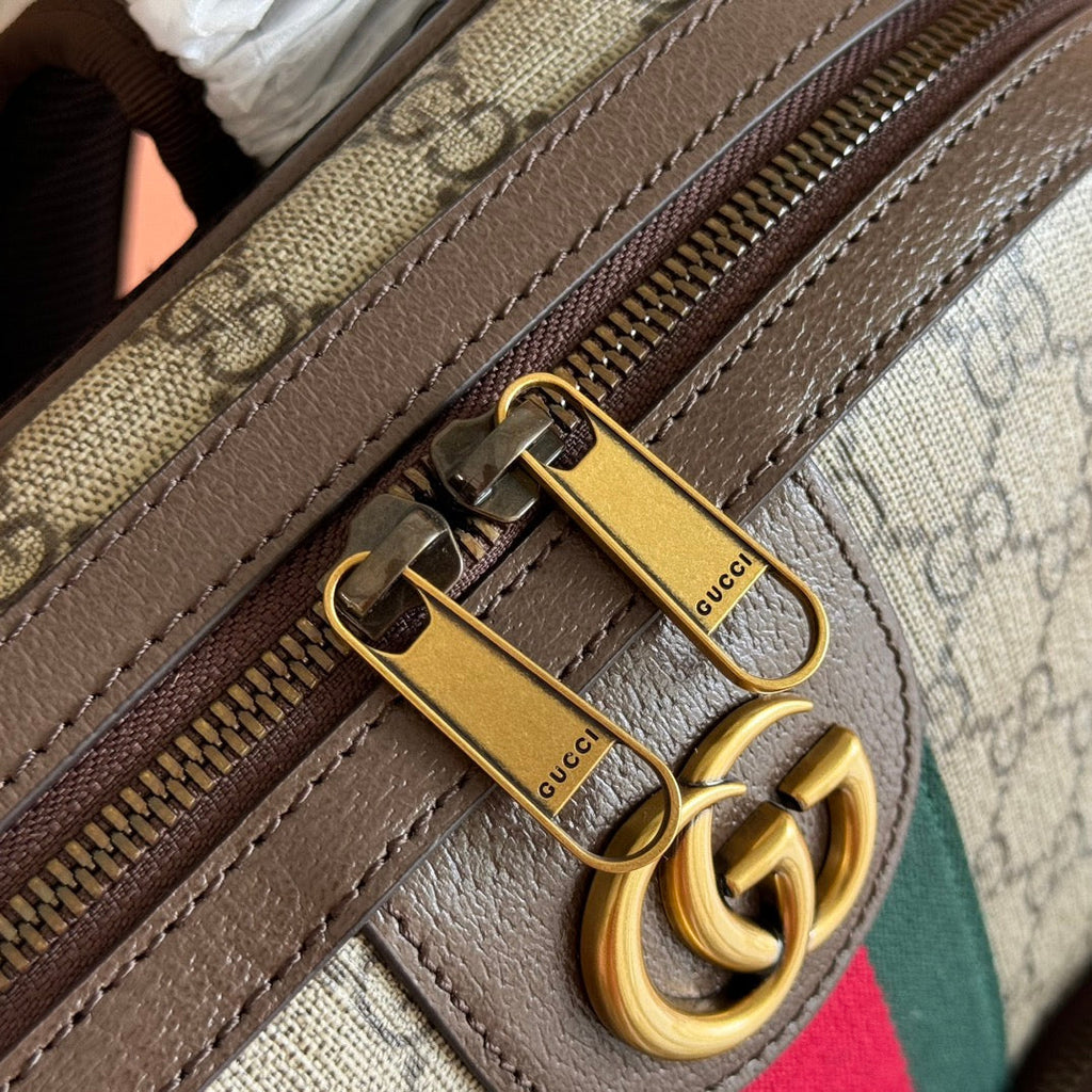 GUCCI 25S OPHIDIA BACKPACK 40 IN BEIGE CANVAS AND BROWN CALFSKIN