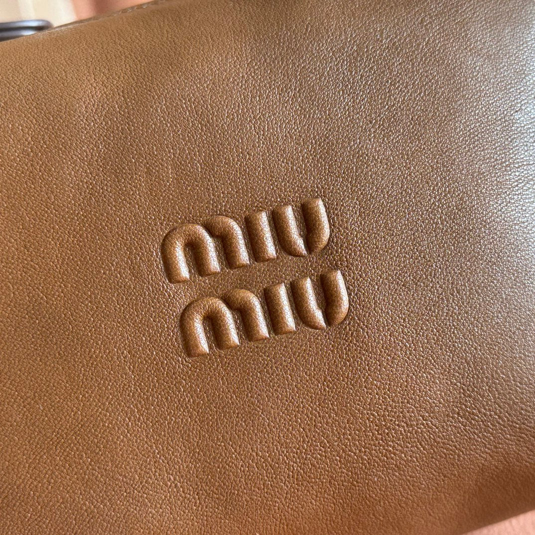 MIUMIU 26S CORDUROY POUCH BAG 25 IN BROWN CALFSKIN GOLD HARDWARE