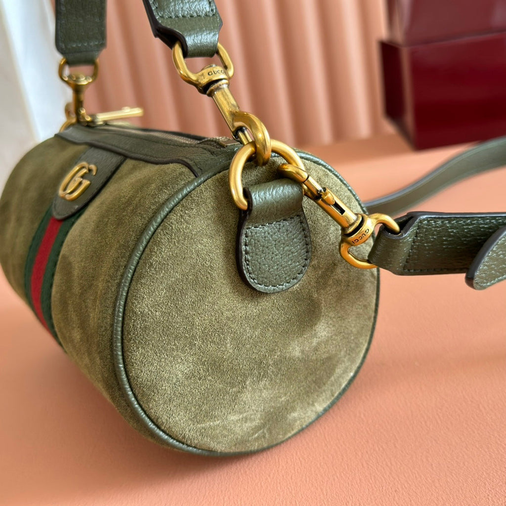 GUCCI 25S OPHIDIA MINI SHOULDER BAG 19 CM IN MOSS GREEN SUEDE