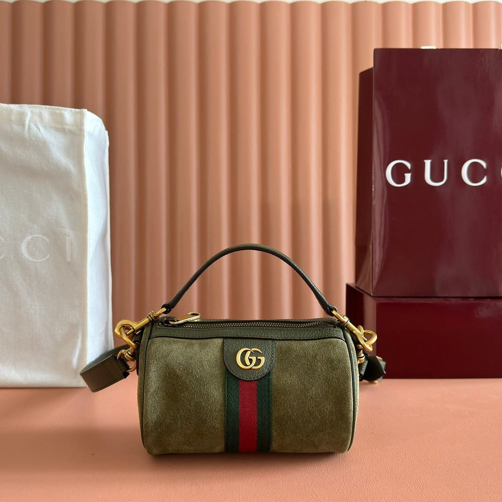 GUCCI 25S OPHIDIA MINI SHOULDER BAG 19 CM IN MOSS GREEN SUEDE