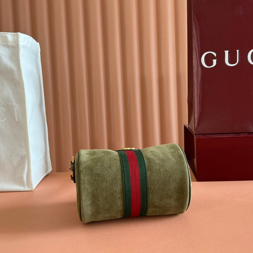 GUCCI 25S OPHIDIA MINI SHOULDER BAG 19 CM IN MOSS GREEN SUEDE