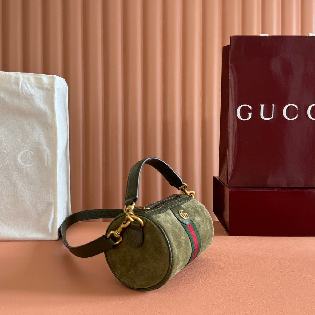 GUCCI 25S OPHIDIA MINI SHOULDER BAG 19 CM IN MOSS GREEN SUEDE