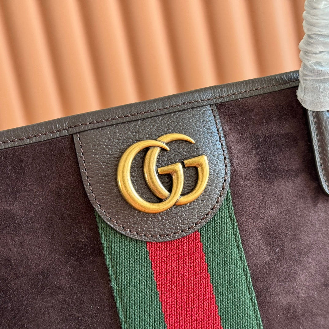 GUCCI 25S OPHIDIA MEDIUM TOTE 36 CM IN DARK CHOCOLATE BROWN SUEDE