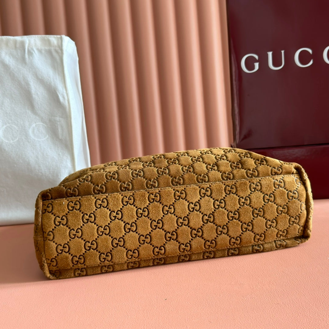 GUCCI 25S BEATRIX BAG 35 IN BROWN SUEDE WITH GOLD HARDWARE