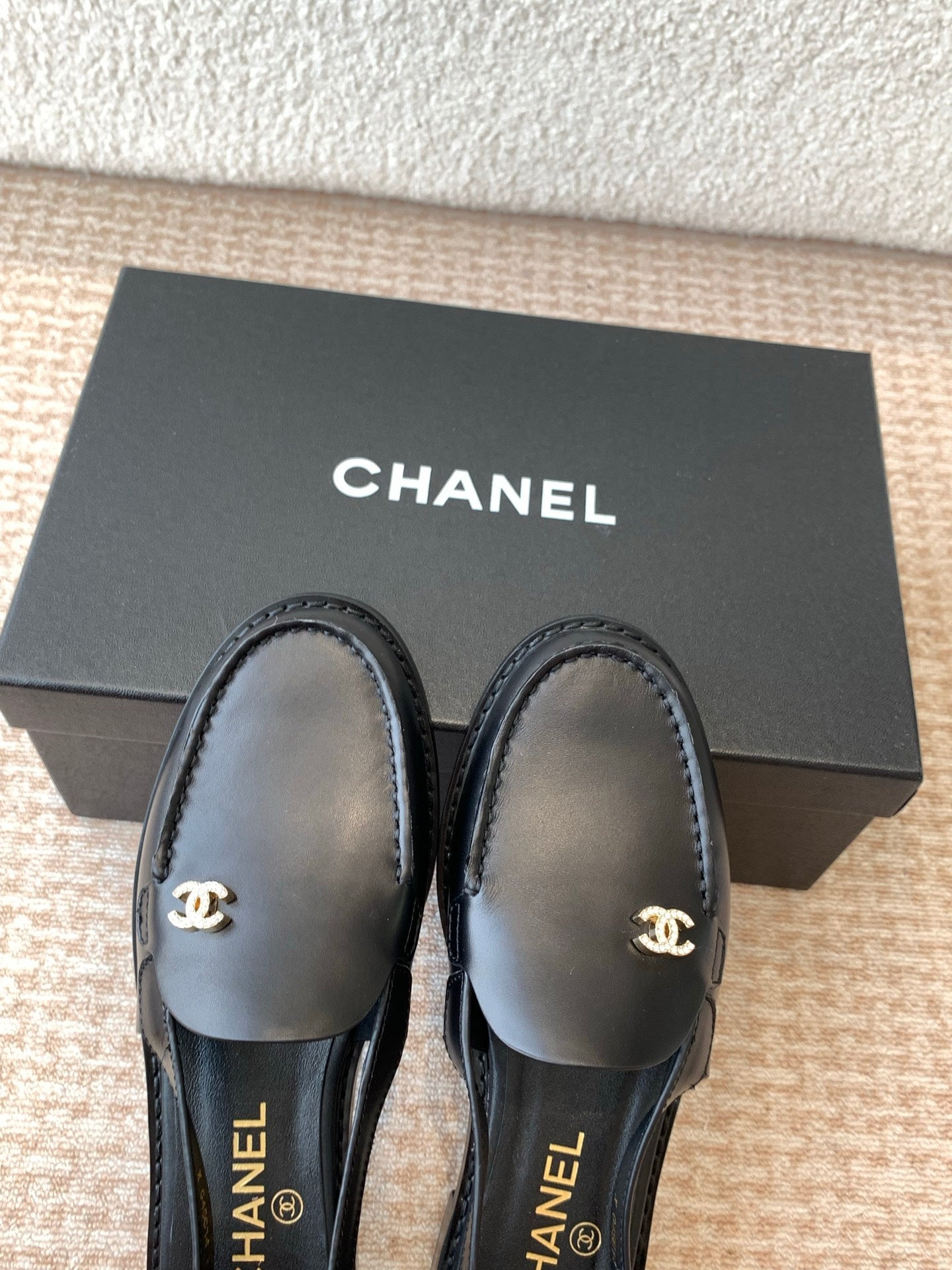 CHANEL MOASIN SLINGBACK IN BLACK CALFSKIN