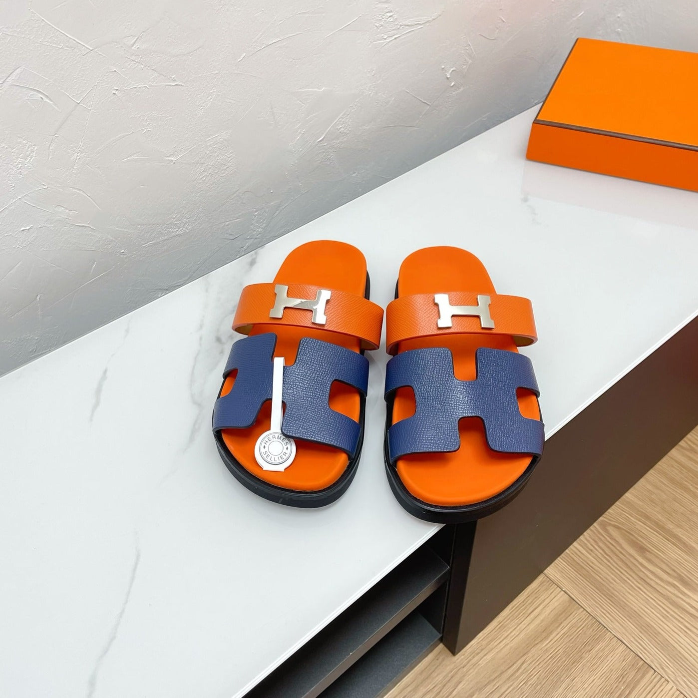 HERMES CHYPRE SANDAL LAPIS MIX ORANGE LAMBSKIN WITH H BUCKLE