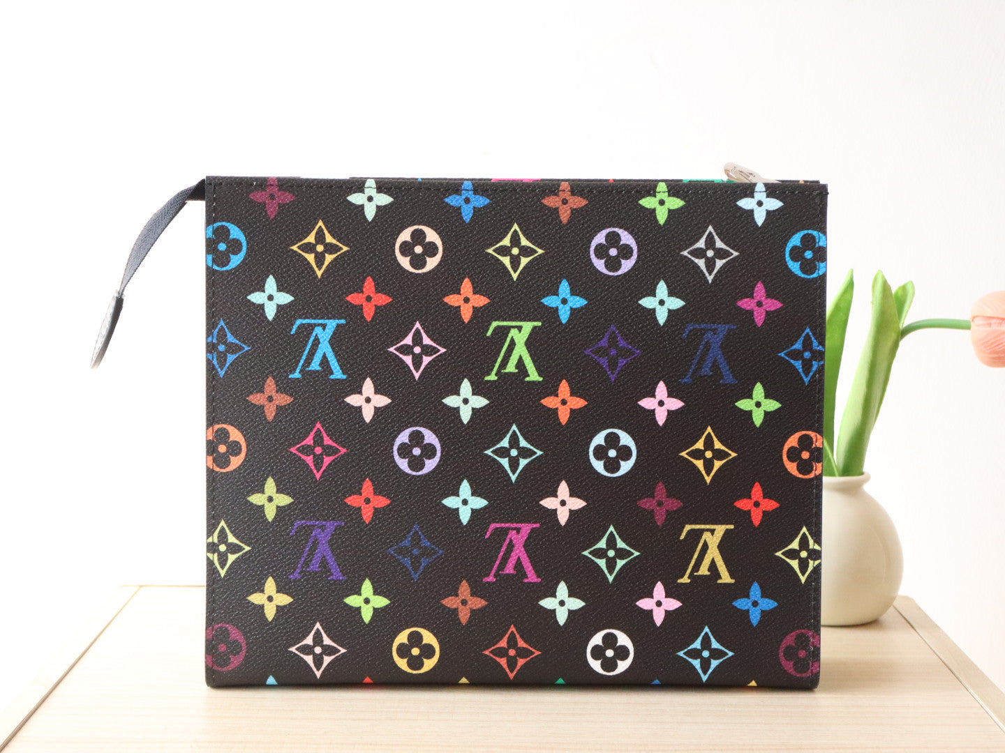 LOUIS VUITTON TOILETRY POUCH 25 IN BLACK MIX COLORFUL CALFSKIN
