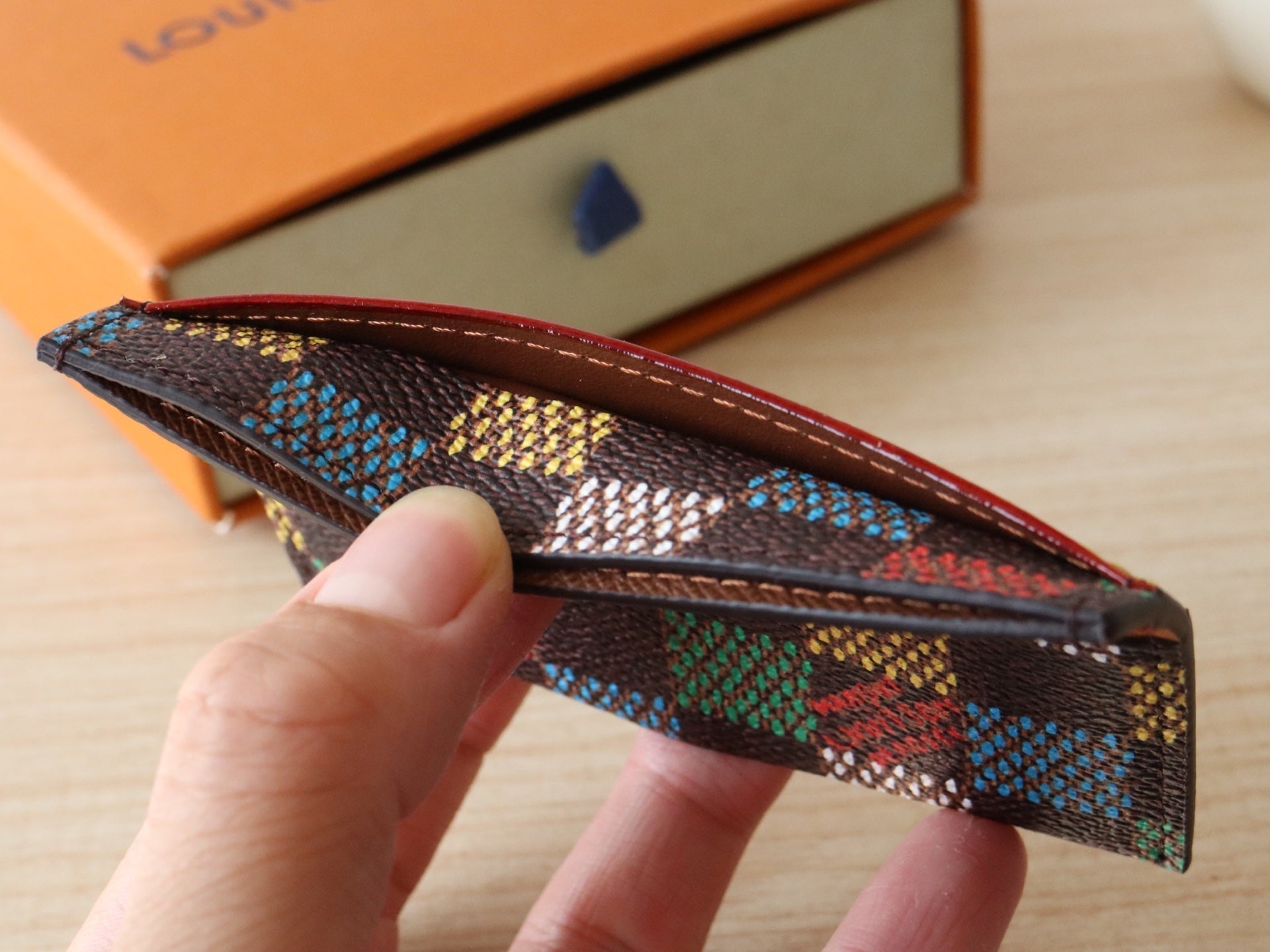 LOUIS VUITTON POCKET ORGANIZER CARD HOLDER 11 IN COLORFUL DAMIER EBENE CANVAS
