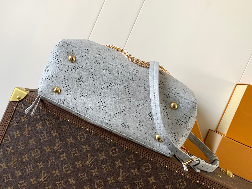 LOUIS VUITTON LV 25S BELLA TOTE BAG 32 IN PINK GREY PERFORATED MAHINA CALFSKIN
