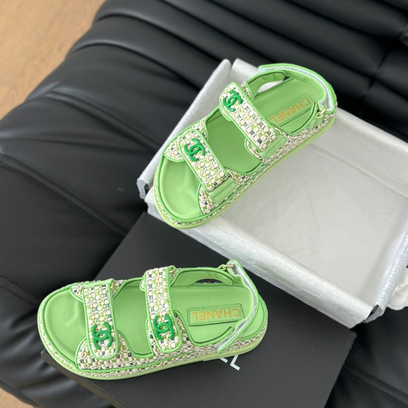CHANEL Dad Sandals Sheepskin Light Green