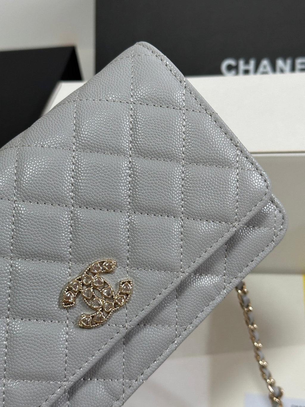 CHANEL STRASS WOC ENTRUPY BAG 19 IN SPANISH GREY CALFSKIN GOLD HARDWARE
