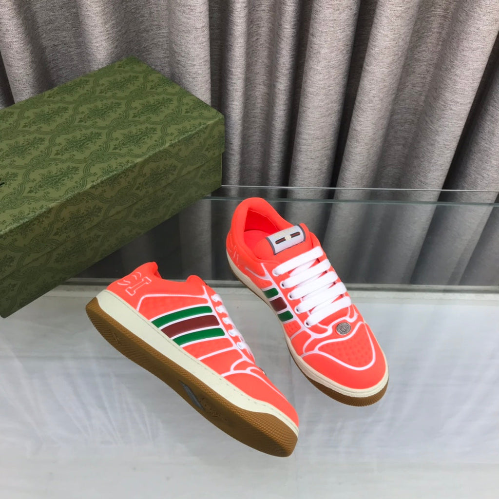 GUCCI SCREENER SNEAKER WITH WEB ORANGE RED CALFSKIN