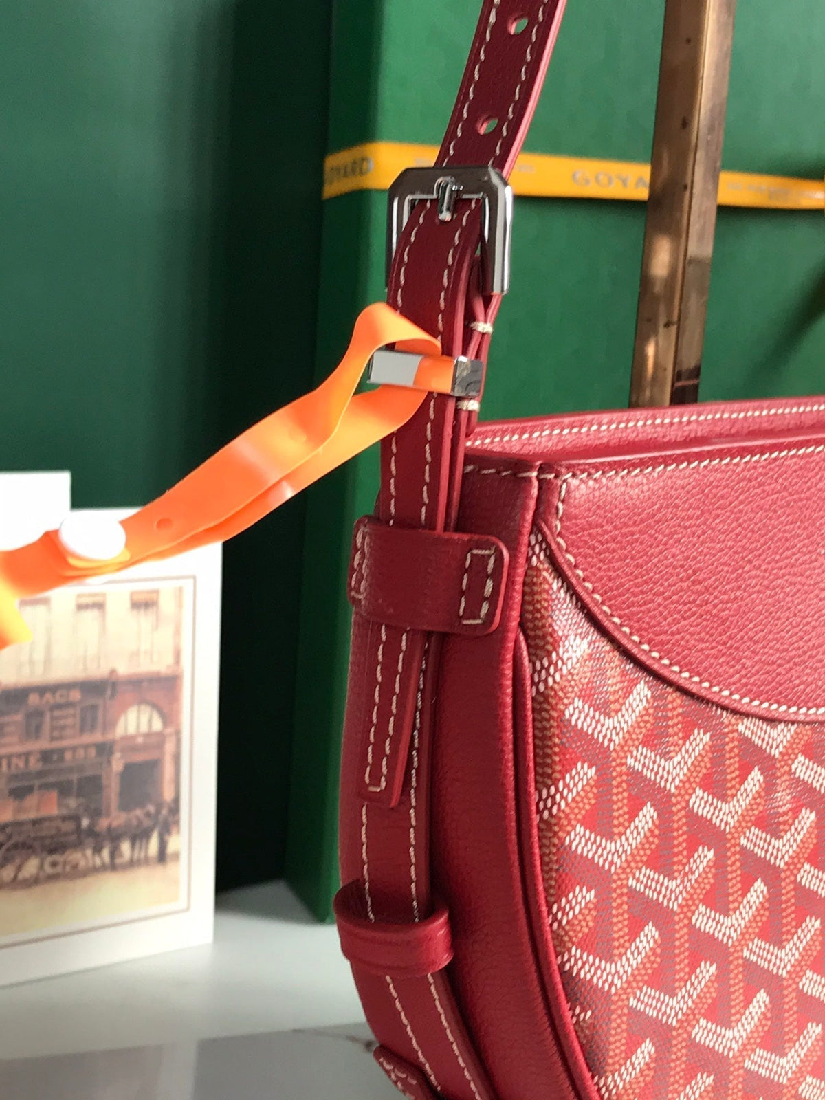 HIRONDELLE BAG 25 IN CLASSIC RED LAMBSKIN AND GOYARDINE CANVAS