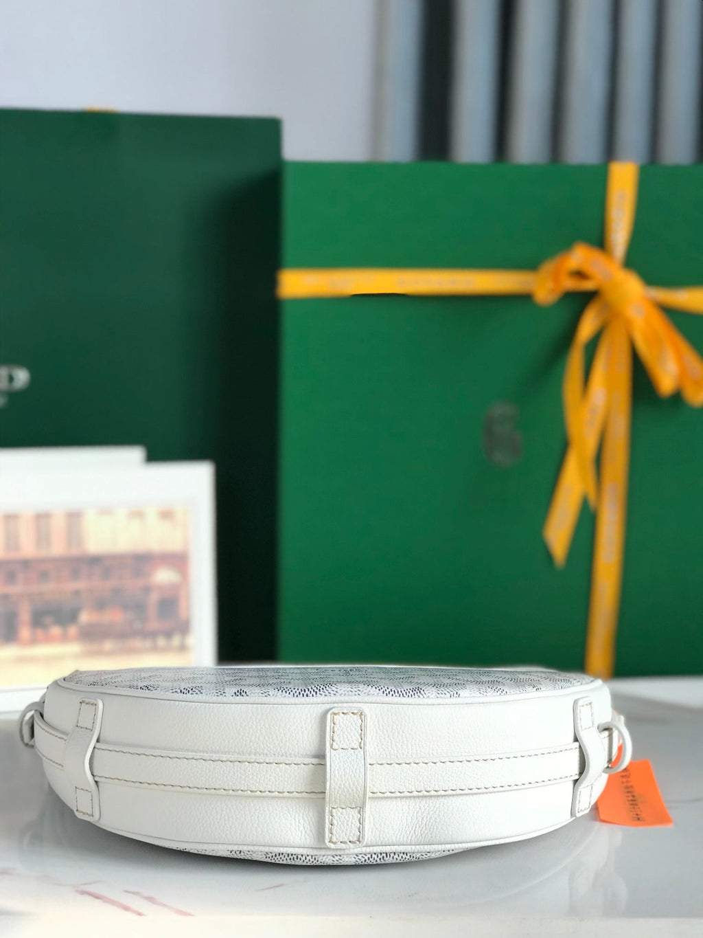HIRONDELLE BAG 25 IN WHITE LAMBSKIN AND GOYARDINE CANVAS