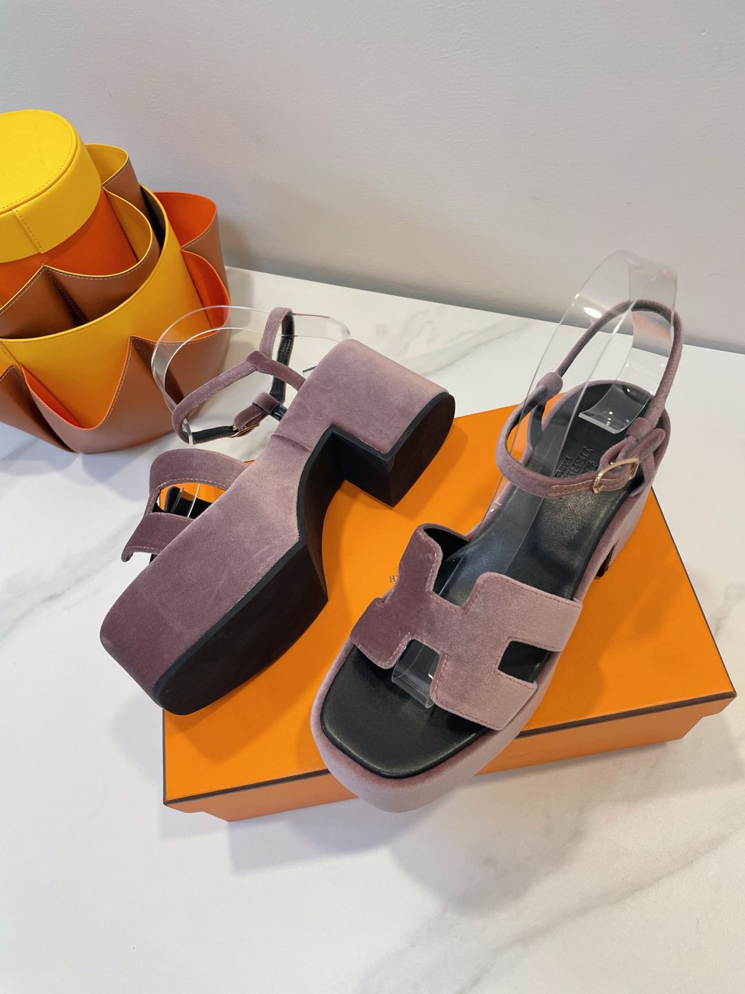 HERMES JAM 30 SANDAL IN ROSY BROWN VELVET