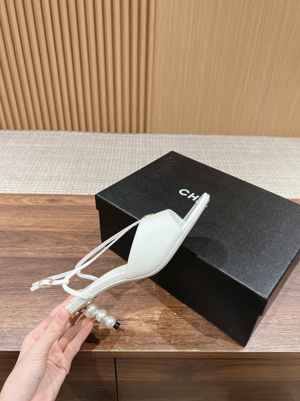 CHANEL high heel 70 sandals white patent calfskin