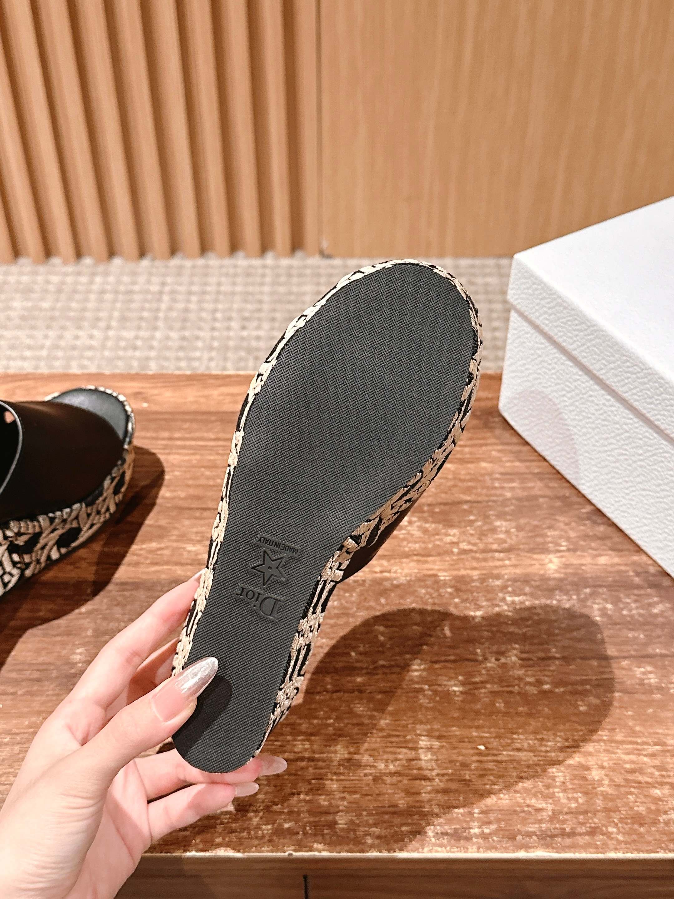 DIOR ATTITUDE WEDGE SLIDE 90MM IN BLACK CALFSKIN CANVAS SOLE