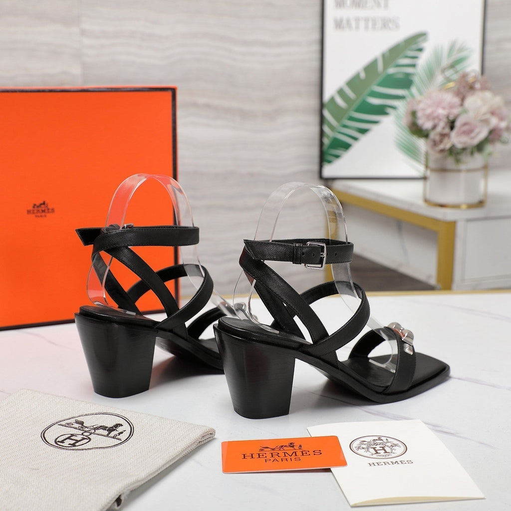 HERMES IVRESSE 65 SANDAL BLACK CALFSKIN