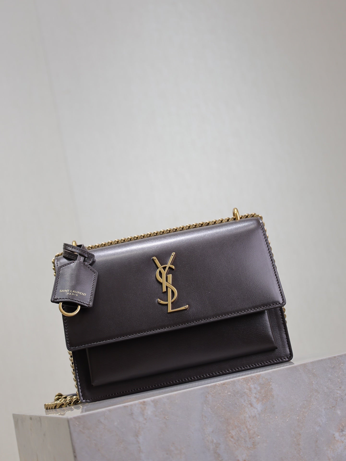 YSL 25S SUNSET BAG 22 IN DARK PURPLE CALFSKIN GOLD HARDWRE