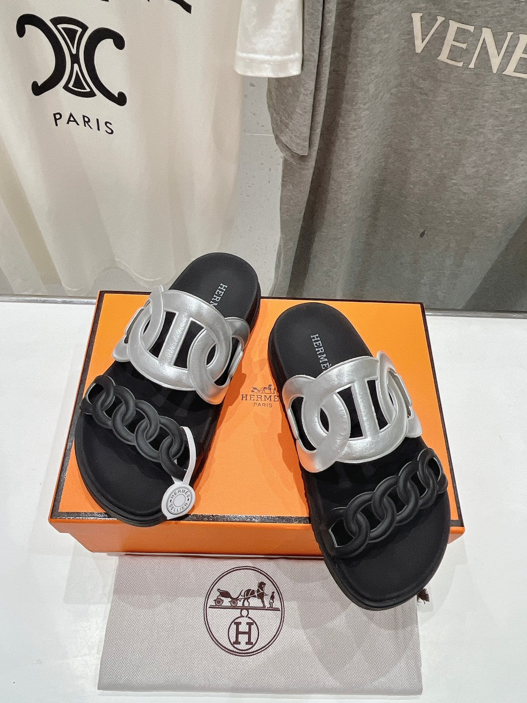 HERMES EXTRA SANDAL PASTEL BLACK MIX SILVER CALFSKIN