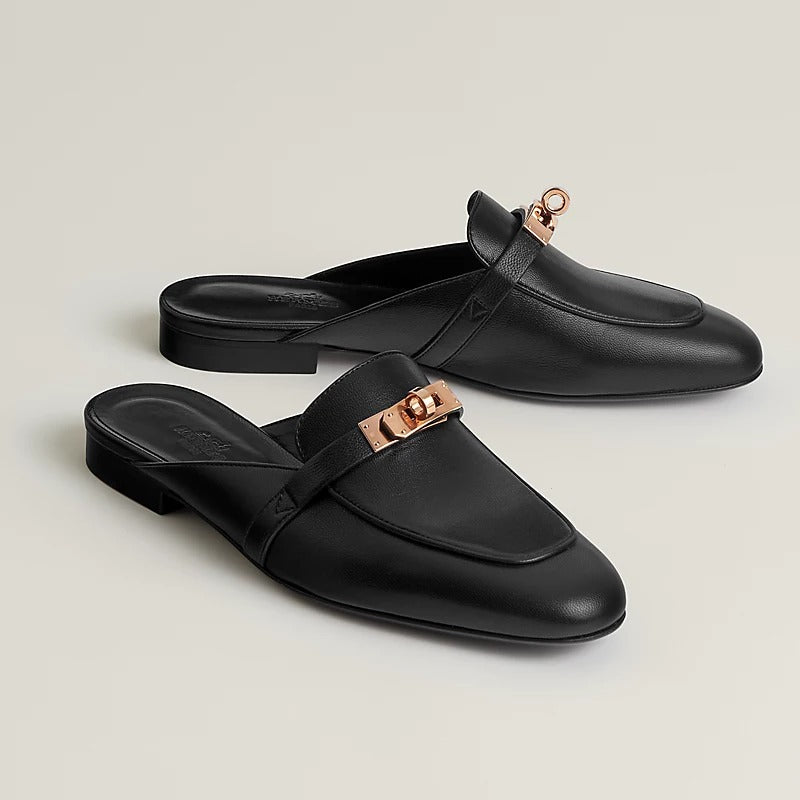 HERMES 0z Mule Noir Rose Gold