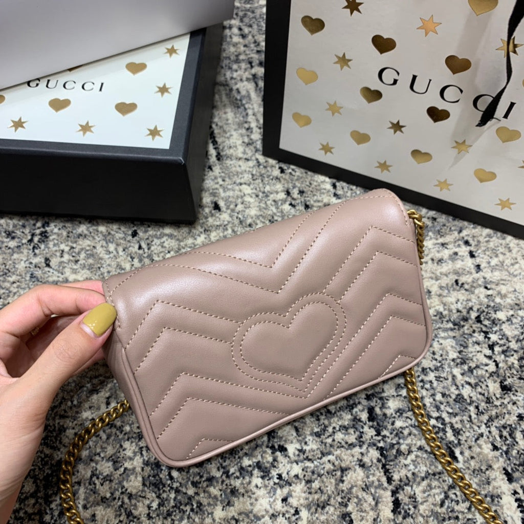 GUCCI Marmont Mini 16.5cm Dark Beige Calfskin Gold Hardware