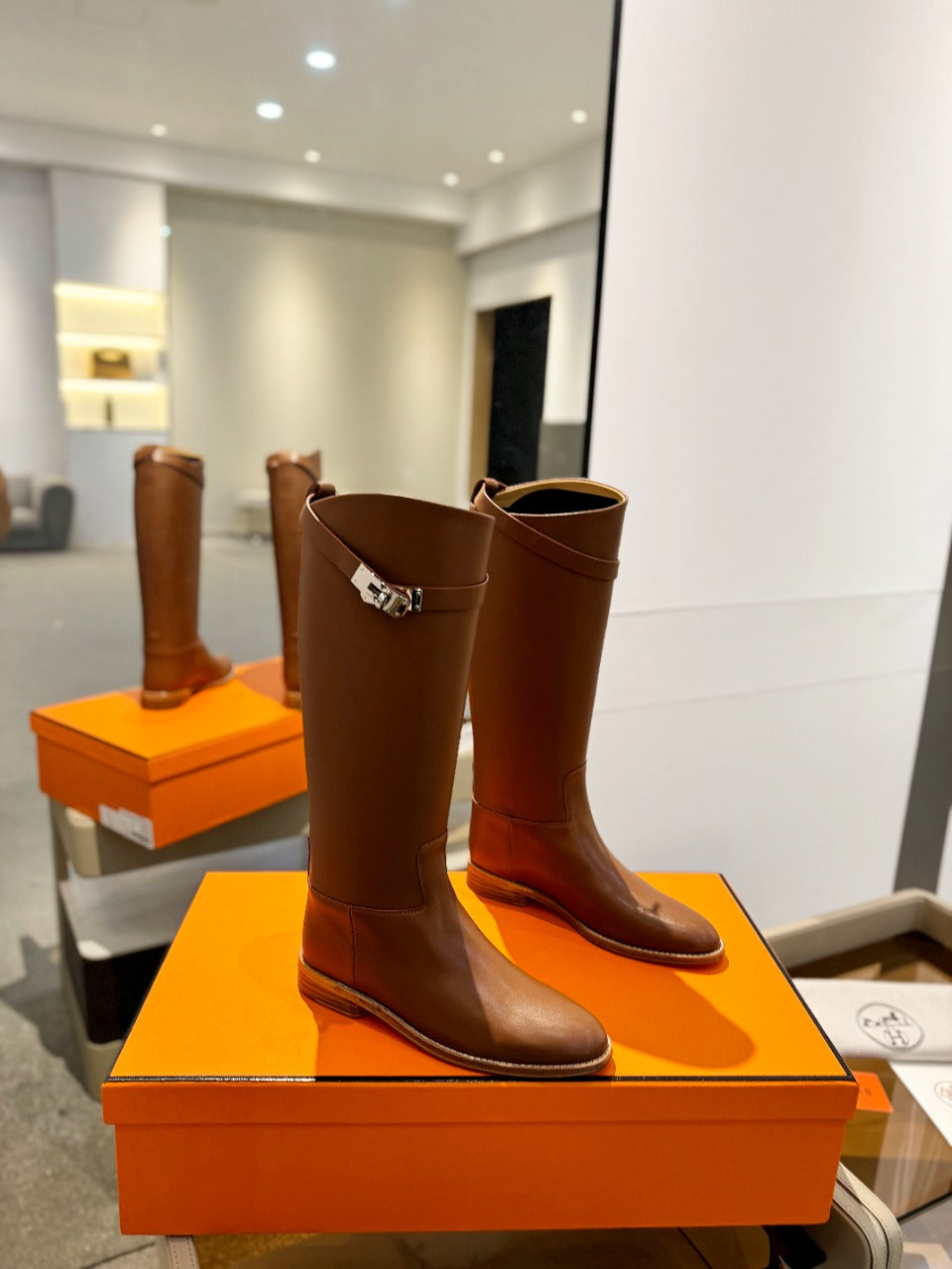 HERMES STIVALI JUMPING IN GINGERBREAD BROWN CALFSKIN